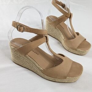 Lucky Brand Cream Valki Leather Platform Espadrille Cross Strap Wedge Sandals